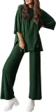 Plus Size Long Sleeve Solid Color Loose 2 Piece Pants Set GWHT-509