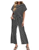 Stripe Short Sleeve T Shirt Two Piece Pants Set GWHT-A683