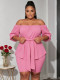 Plus Size Solid Color One Shoulder 2 Piece Short Set QMZF-1841