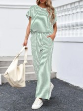 Stripe Short Sleeve T Shirt Two Piece Pants Set GWHT-A683