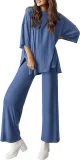 Plus Size Long Sleeve Solid Color Loose 2 Piece Pants Set GWHT-509