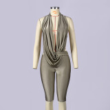 Halterneck Tie Up V Neck Jumpsuit GNZD-12211PBM