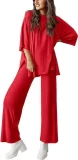 Plus Size Long Sleeve Solid Color Loose 2 Piece Pants Set GWHT-509