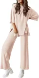 Plus Size Long Sleeve Solid Color Loose 2 Piece Pants Set GWHT-509