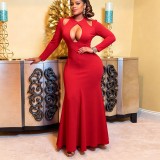 Plus Size Long Sleeve Hollow Out Maxi Dress GMLF-3388