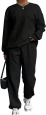 Plus Size Threaded Jacquard Long Pants Casual Two-piece Set GWHT-A23