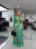 Long Sleeve Printed Single Breasted Maxi Dress GFXI-fx638