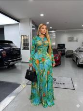 Long Sleeve Printed Single Breasted Maxi Dress GFXI-fx638