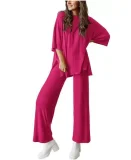 Plus Size Long Sleeve Solid Color Loose 2 Piece Pants Set GWHT-509