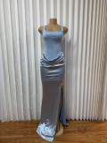 Solid Color Sleeveless Satin Split Maxi Dress GADE-102272