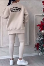 Plus Size Solid Color Irregular Sweatshirt Two Piece Pants Set GWHT-T316