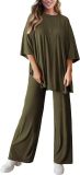 Plus Size Long Sleeve Solid Color Loose 2 Piece Pants Set GWHT-509