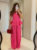 Stripe Sleeveless Vest Two Piece Pants Set  GFXI-fx1002