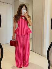 Stripe Sleeveless Vest Two Piece Pants Set  GFXI-fx1002