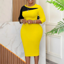 Plus Size Contrast Color 3/4 Sleeve Midi Dress GCZF-8677