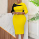 Plus Size Contrast Color 3/4 Sleeve Midi Dress GCZF-8677