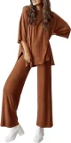 Plus Size Long Sleeve Solid Color Loose 2 Piece Pants Set GWHT-509