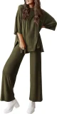 Plus Size Long Sleeve Solid Color Loose 2 Piece Pants Set GWHT-509