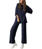 Plus Size Long Sleeve Solid Color Loose 2 Piece Pants Set GWHT-509