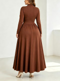 Plus Size Solid Color Long Sleeve Long Dress GAWE-6799