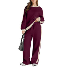 Color Block Long Sleeve Sweatshirt Pants Suit GWHT-A38