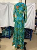 Long Sleeve Printed Single Breasted Maxi Dress GFXI-fx638