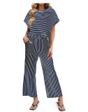 Stripe Short Sleeve T Shirt Two Piece Pants Set GWHT-A683