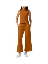 Solid Color Sleeveless Two Piece Pants Set GWHT-19
