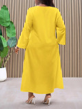 Plus Size Long Sleeve Loose V Neck Maxi Dress GAWE-6801
