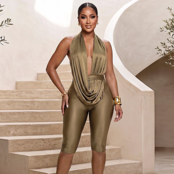 Halterneck Tie Up V Neck Jumpsuit GNZD-12211PBM