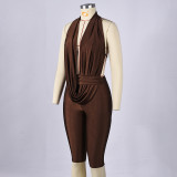 Halterneck Tie Up V Neck Jumpsuit GNZD-12211PBM