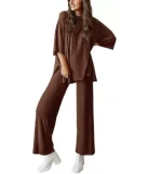 Plus Size Long Sleeve Solid Color Loose 2 Piece Pants Set GWHT-509
