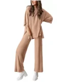 Plus Size Long Sleeve Solid Color Loose 2 Piece Pants Set GWHT-509