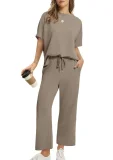 Plus Size Short Sleeve Solid Color Two Piece Pants Set GWHT-A28
