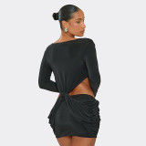 Deep V Neck Long Sleeve Printed Mini Dress GSZM-D26DS386
