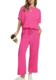 Plus Size Short Sleeve Solid Color Two Piece Pants Set GWHT-A28