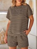 Plus Size Stripe SHort Sleeve T Shirts Two Piece Shorts Set GWHT-A339