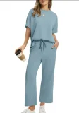 Plus Size Short Sleeve Solid Color Two Piece Pants Set GWHT-A28