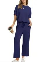 Plus Size Short Sleeve Solid Color Two Piece Pants Set GWHT-A28