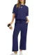 Plus Size Short Sleeve Solid Color Two Piece Pants Set GWHT-A28