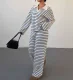 Stripe Lapel Knits Long Sleeve Pants 2 Piece Set GWHT-A53