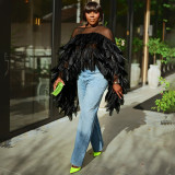 Single Shoulder Mesh Ruffles Top YF-11145