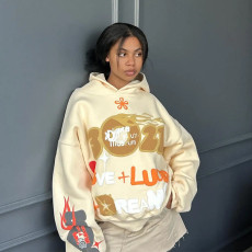 Letter Printed Loose Hooded Sweatshirt GWHT-A2024818
