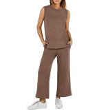 Solid Color Sleeveless Loose Two Piece Pants Set GWHT-07