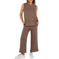 Solid Color Sleeveless Loose Two Piece Pants Set GWHT-07