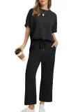 Plus Size Short Sleeve Solid Color Two Piece Pants Set GWHT-A28