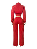 Long Sleeve Zipper Top Wide Leg Pants Suit CH-26086