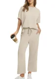 Plus Size Short Sleeve Solid Color Two Piece Pants Set GWHT-A28