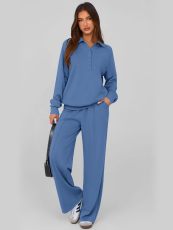 Casual V Neck Long Sleeve Sweatshirt Pants Sport Suit GWHT-1652