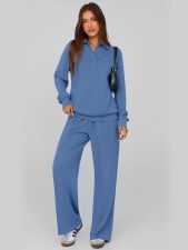 Casual V Neck Long Sleeve Sweatshirt Pants Sport Suit GWHT-1652